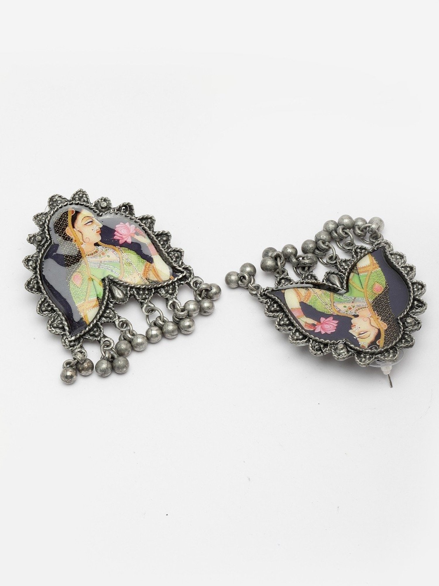 Moedbuille Handcrafted Ghungroo Oxidised Silver Plated Rajasthani Earrings