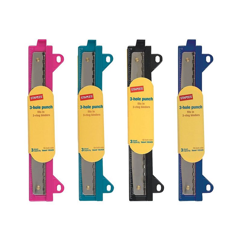 Staples 3-Hole Punch 3 Sheet Capacity Assorted Colors (20545) 