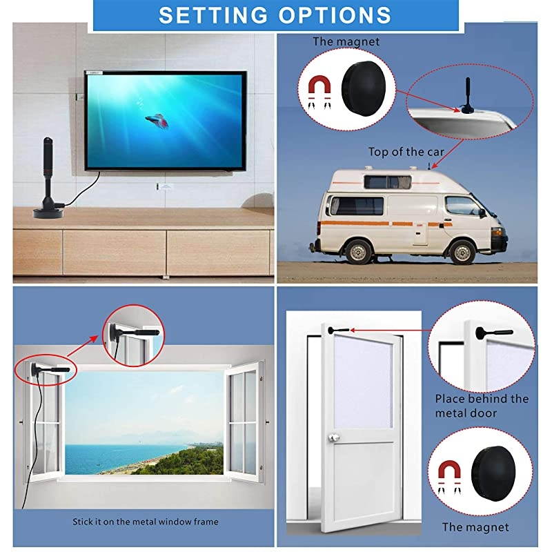 DVB66 Digital TV AntennaPortable Indoor Outdoor TV Antenna with Magnetic Base165ft Long CableOmnidirectional Receiving for 4K 1080P TVATSC Tuner