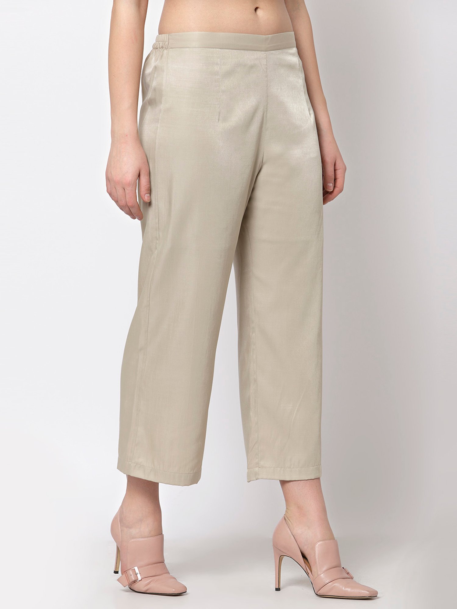 Office & You Beige Straight Fit Palazzos