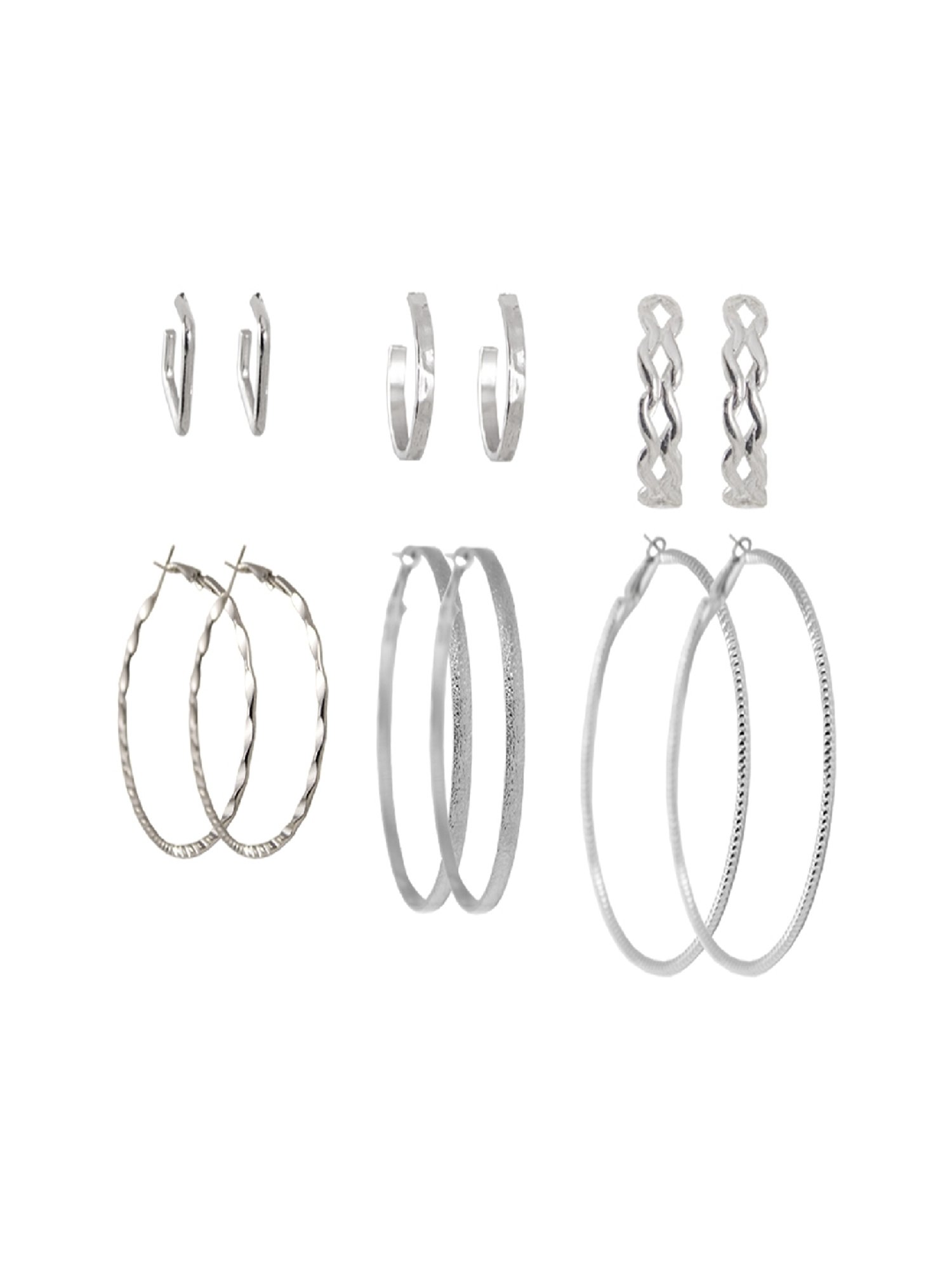 Jewelz Fashion Silver Hoop Earring Set for Women Pack of 6