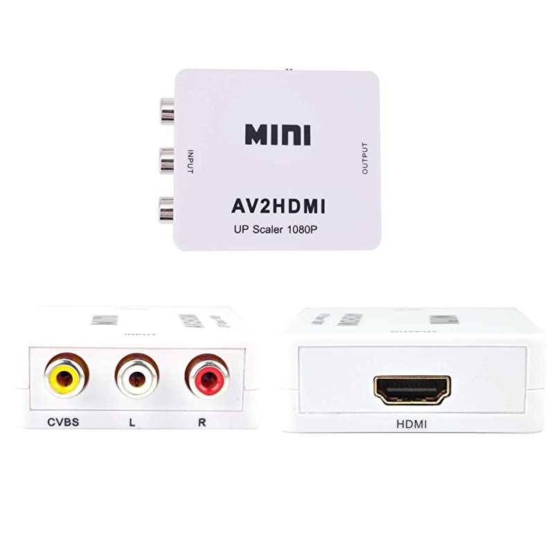 RCA to HDMI Converter Mini AV 1080p RCA Composite CVBS AV to HDMI Video Audio ConverterAnalog Digital Converter +3FT1m HDMI Cable White