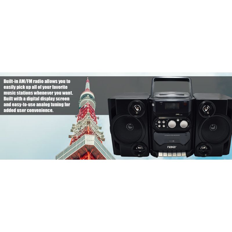 Naxa Portable MP3/CD Player with AM/FM Stereo Radio Cassette Player/Recorder, Twin Detachable Speakers, Remote Control & USB Input
