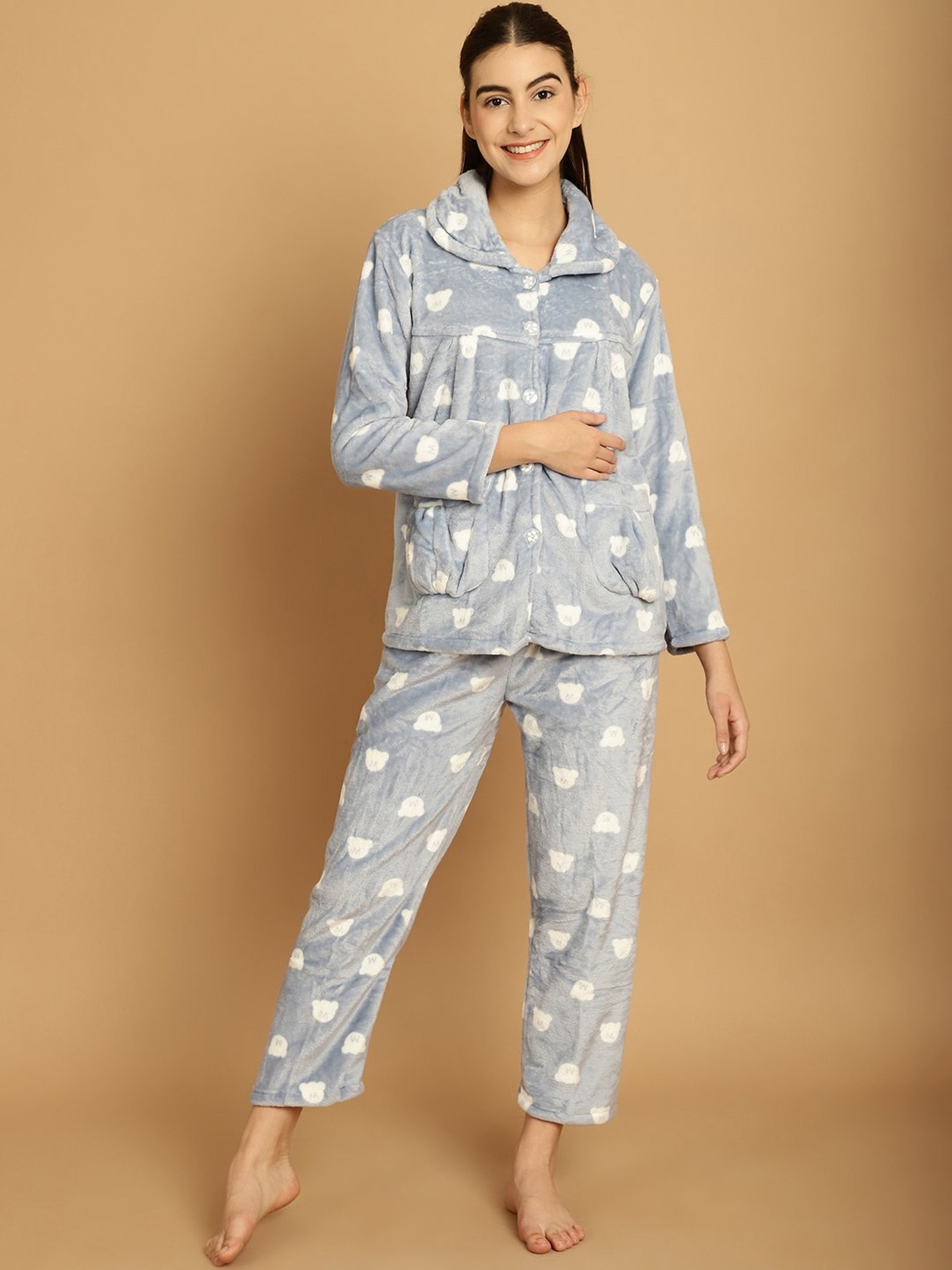 TAG 7 Blue Printed Woolen Shirt With Pyjamas