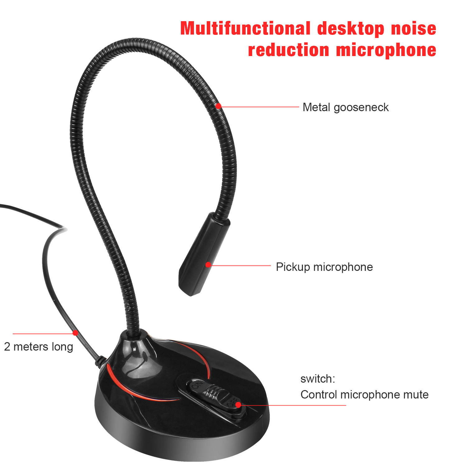HXSJ F12 Computer Microphone 360 Degree Flexible USB Microphone Drive-free Voice Chat Video Conference Microphone Black