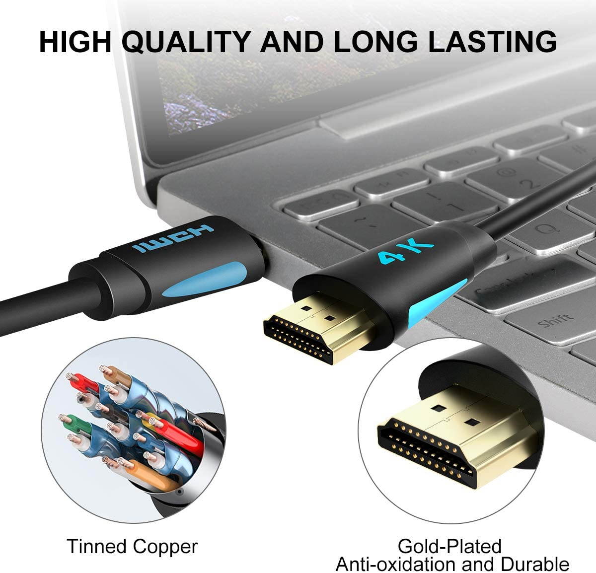 4K HDMI Cable HDMI 2.0 High Speed 18Gbps Cable PVC Supports 3D 4K@60Hz True HD Dolby 7.1 ARC HDCP 2.2 Compatible with UHD TV, PS4, PS3, Blu-ray, PC, Projector, Monitor (16.4ft/5M)