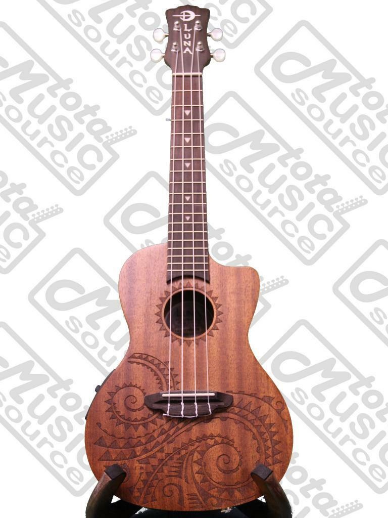 Luna Concert Tattoo Ukulele - UKE TEC MAH - Acoustic/Electric Onboard Preamp,, U