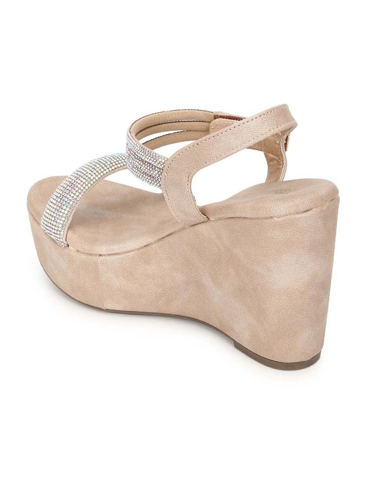 Truffle Collection Women's Beige Ankle Strap Wedges