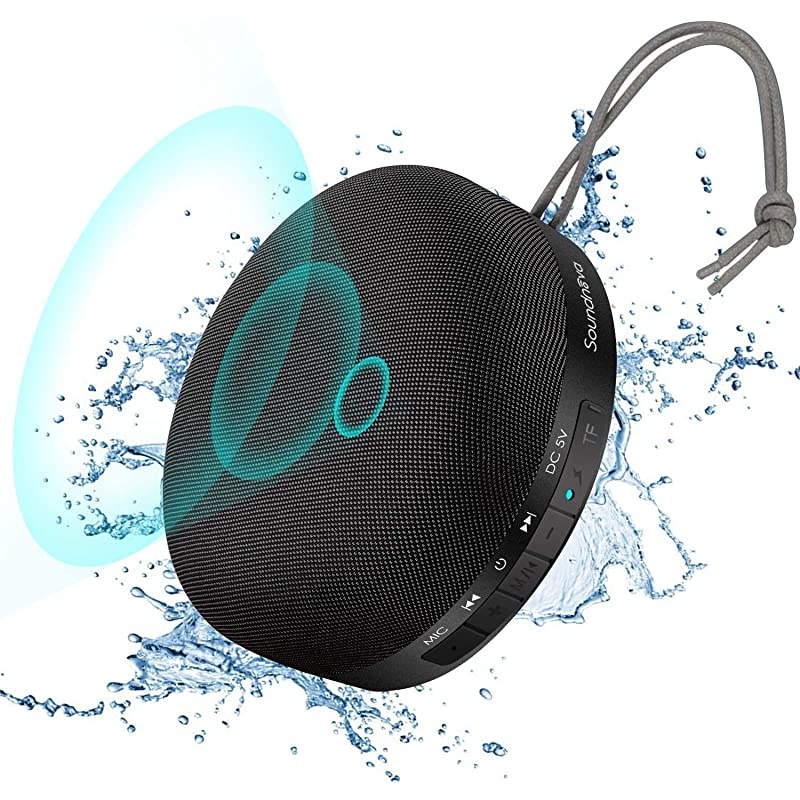 Travel Case Included 8W Bass  IPX5 Waterproof 3D Bluetooth Speaker 15H Music Premium Small Portable Wireless Shower Speaker for iPhone Phone iPad Tablet Pool Beach Hiking Camping Black