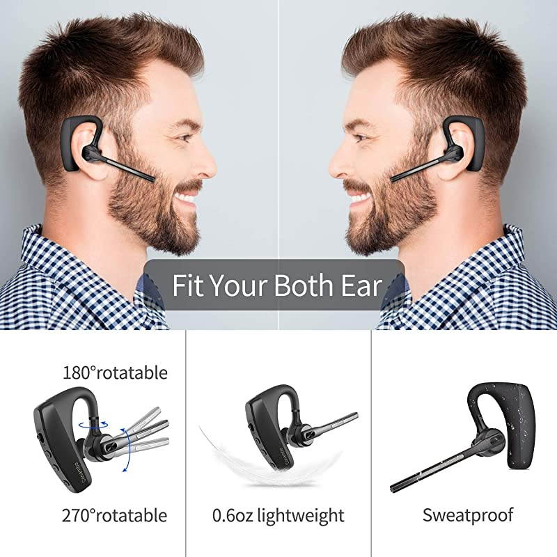 Headset 50 with CVC80 Dual Mic Noise Cancelling Earpiece 16Hrs Talktime Wireless Headset HandsFree Earphone for Truck Driver iPhone Android Cell Phones