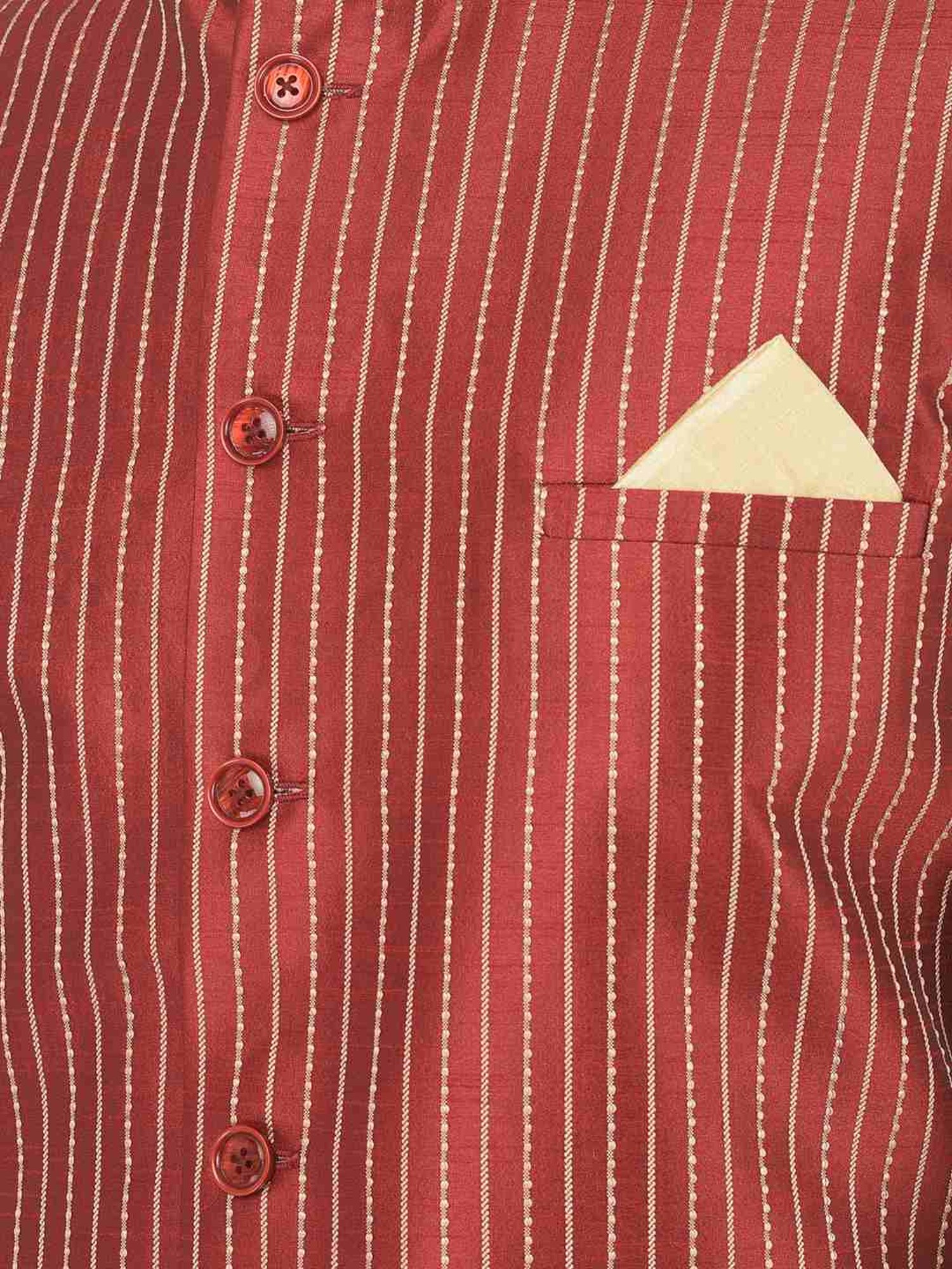 Deyann Red & Yellow Regular Fit Striped Kurta Set With Jacket