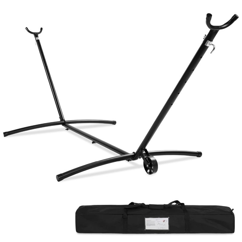 Best Choice Products 9ft Portable Heavy-Duty Steel Hammock Stand w/ Built-In Wheel, Case, Weather-Resistant Finish
