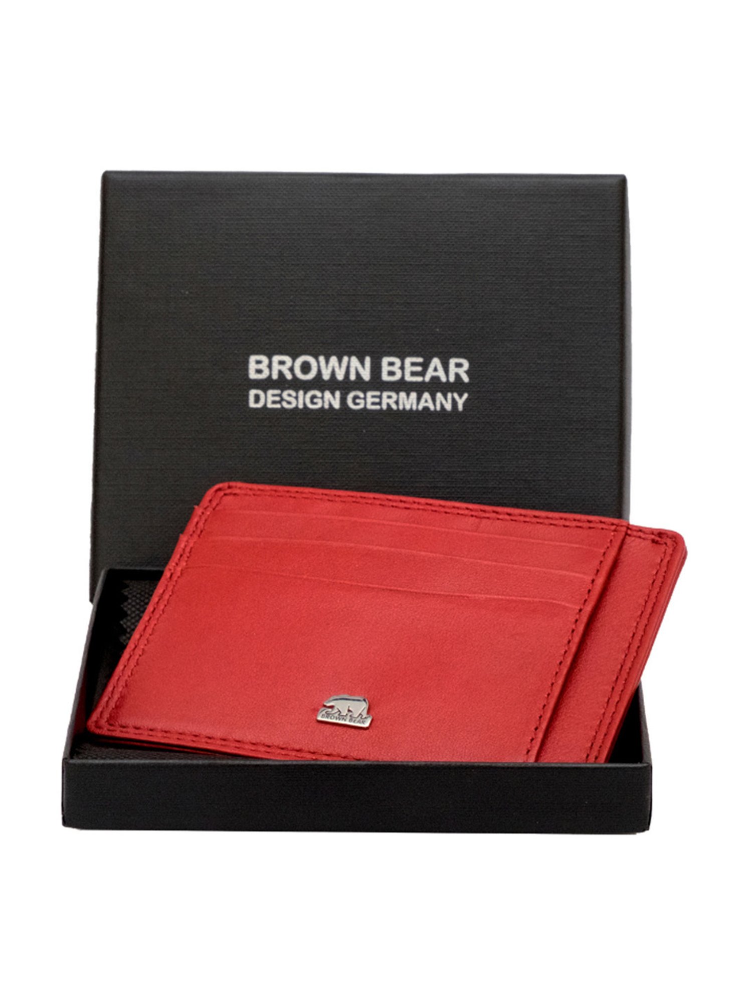 BROWN BEAR Red Genuine Leather RFID Blocking Slim Card Holder for Men