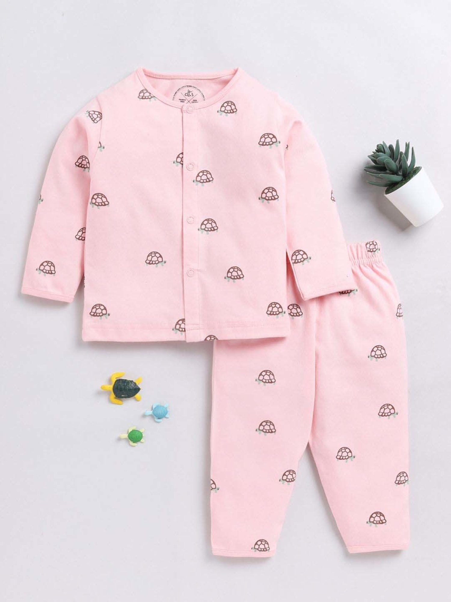 Clt.s Boys Pink Cotton Printed Full Sleeves Top Set