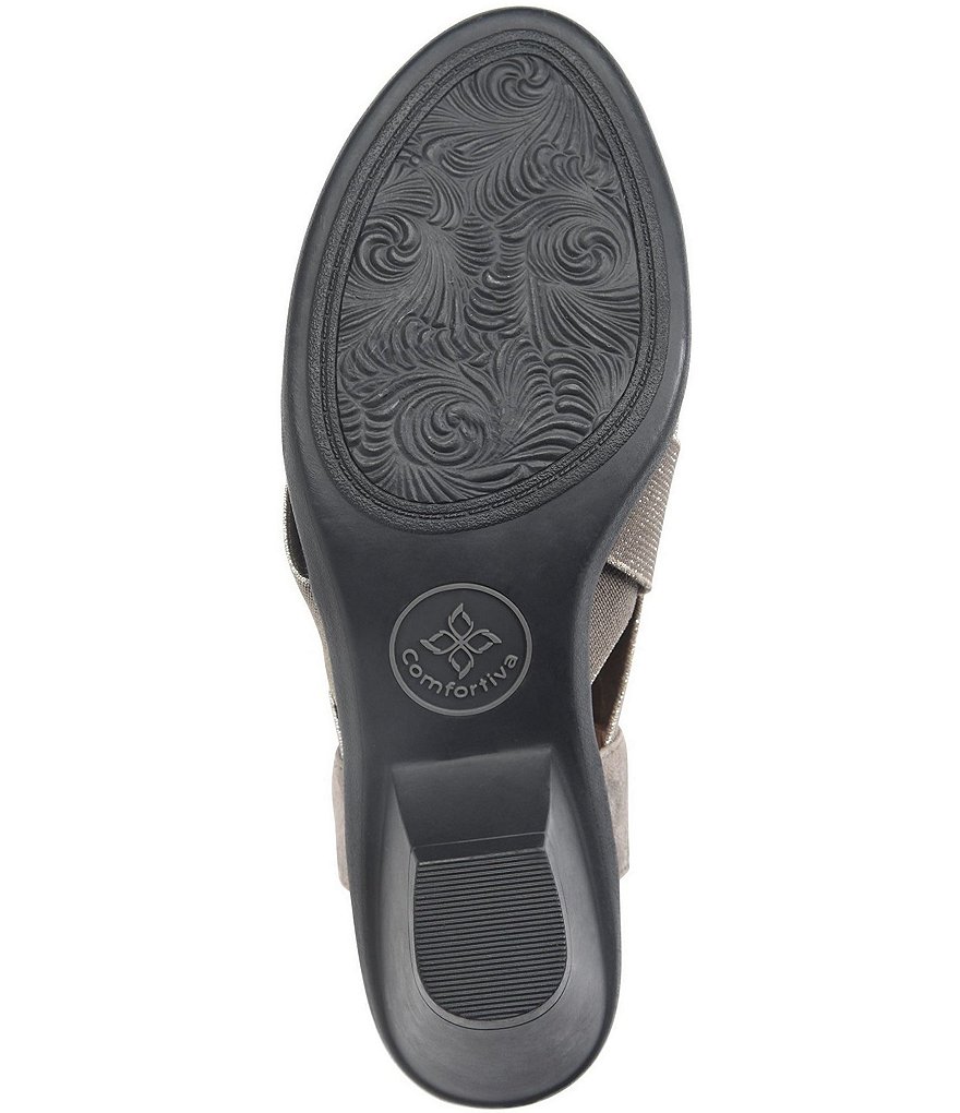 Comfortiva Farrow Elastic & Metallic Suede Block Heel Sandals