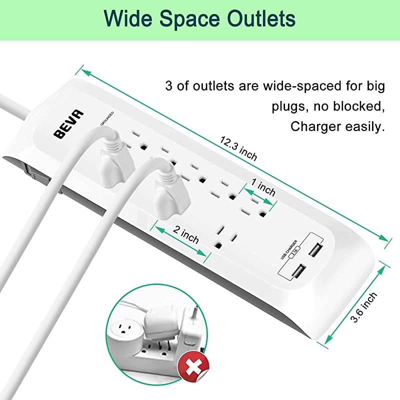 Protector Power Strip with USB, Mountable Power Strip with 2 USB Ports and 8 Outlets, 6 FT Long Extension Cord, 1875W/ 15A, 900 Joules, Circuit Breaker Safeguard Home& Office Accessories- White