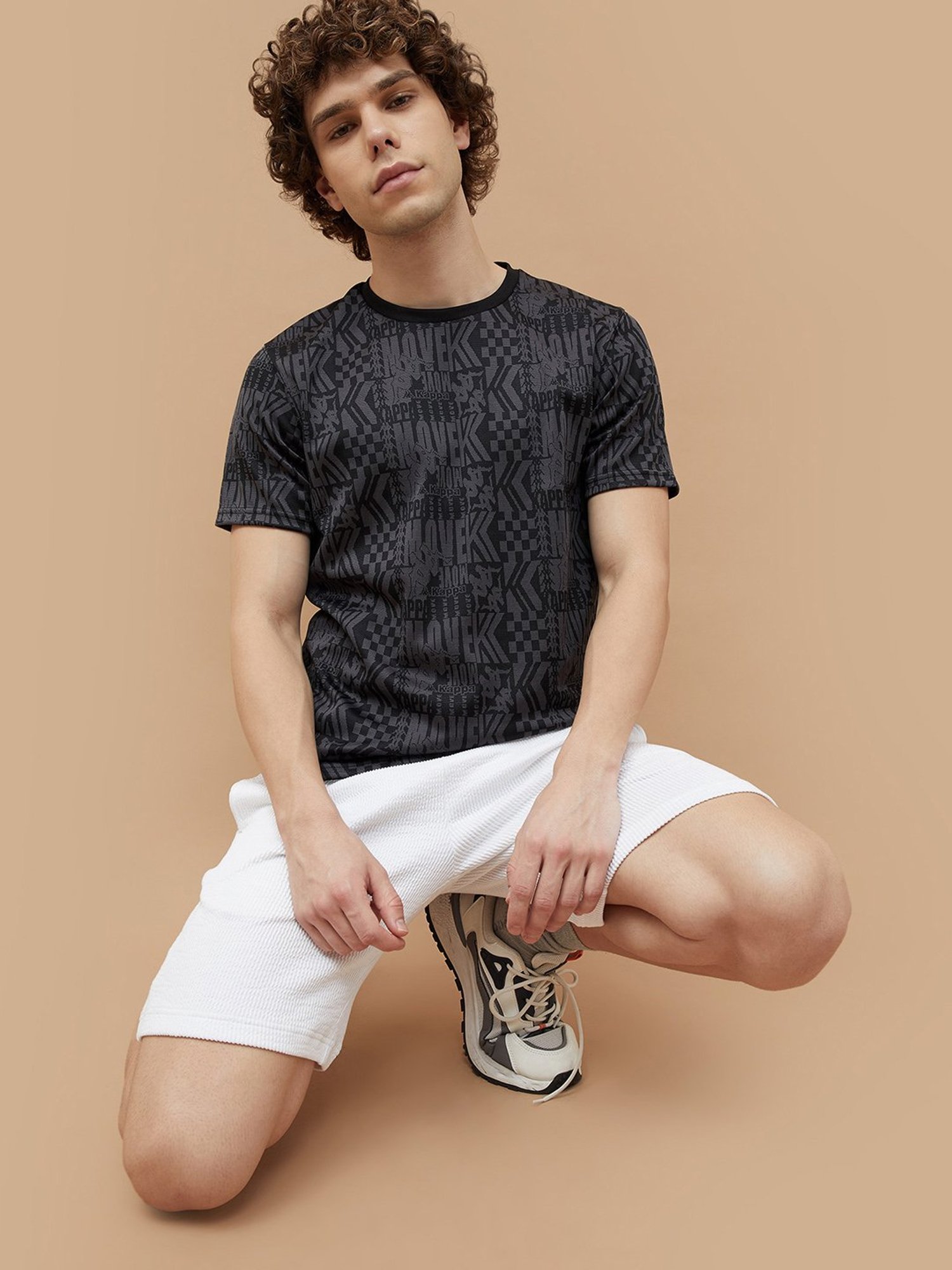 KAPPA Black Regular Fit Printed Sports T-Shirt