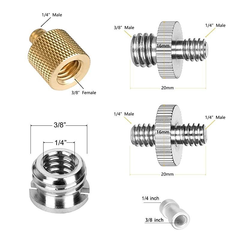 22Pack  Camera Screw Adapter 14 to 14 Screw 14 to 38 Tripod Screw Adapter Converter Brass Screw Adapter Spigot Screw Mount Set for Camera Tripod Monopod Ballhead Flash LightCombo Pack