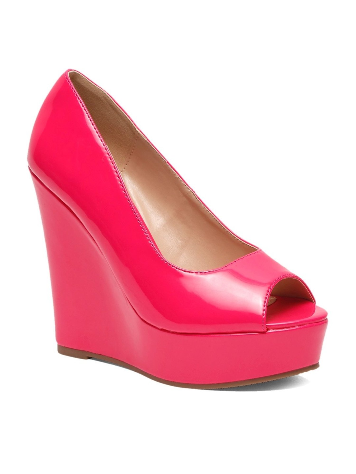 Flat N Heels Women's Pink Peeptoe Wedges
