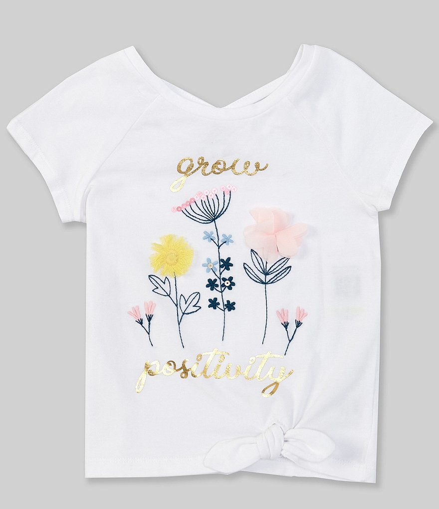 Flapdoodles Little Girls 2T-6X Short-Sleeve Grow Positively Side-Tie Tee