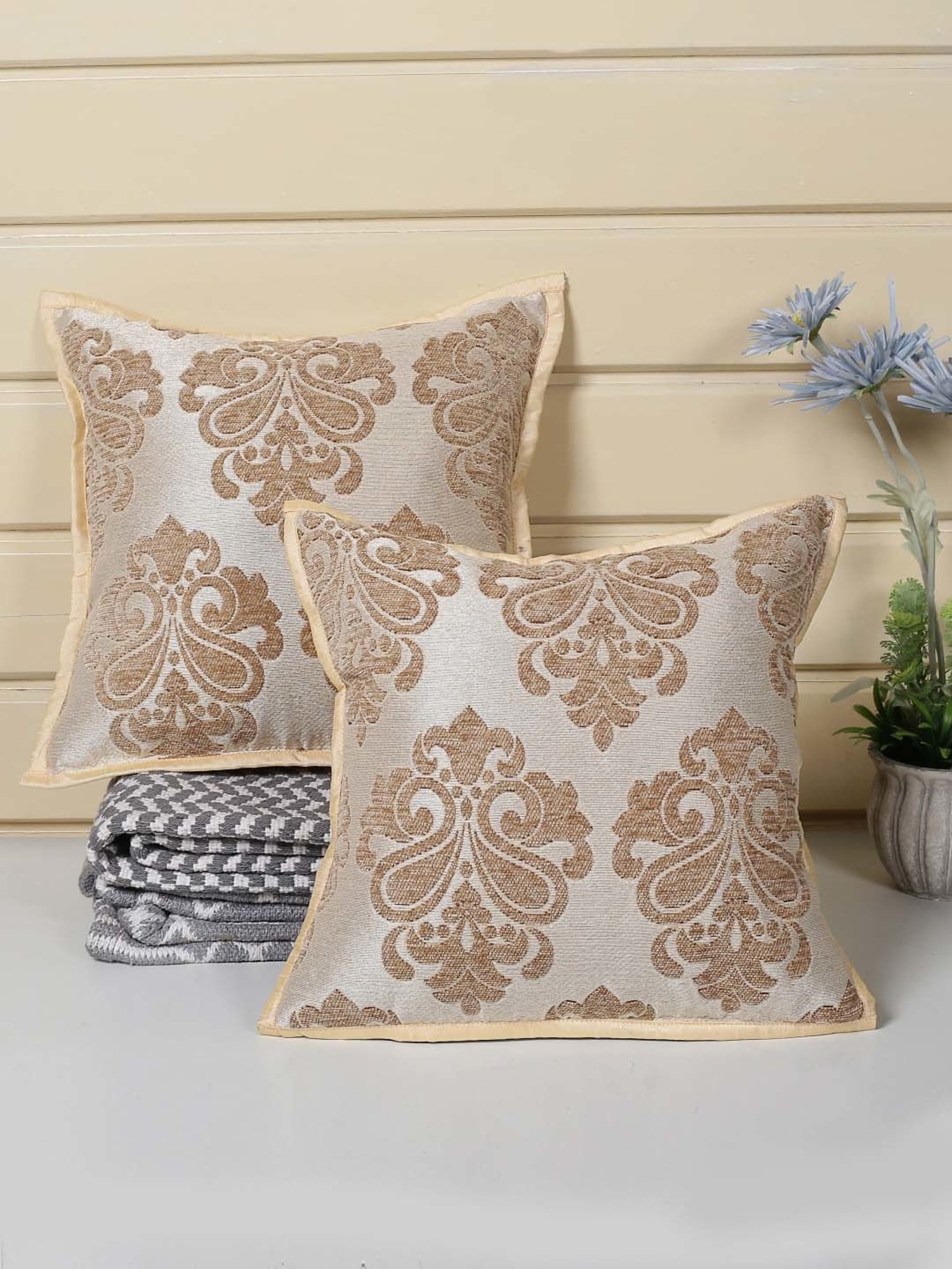 Saral Home Golden Chenille Cushion Covers - Set of 2
