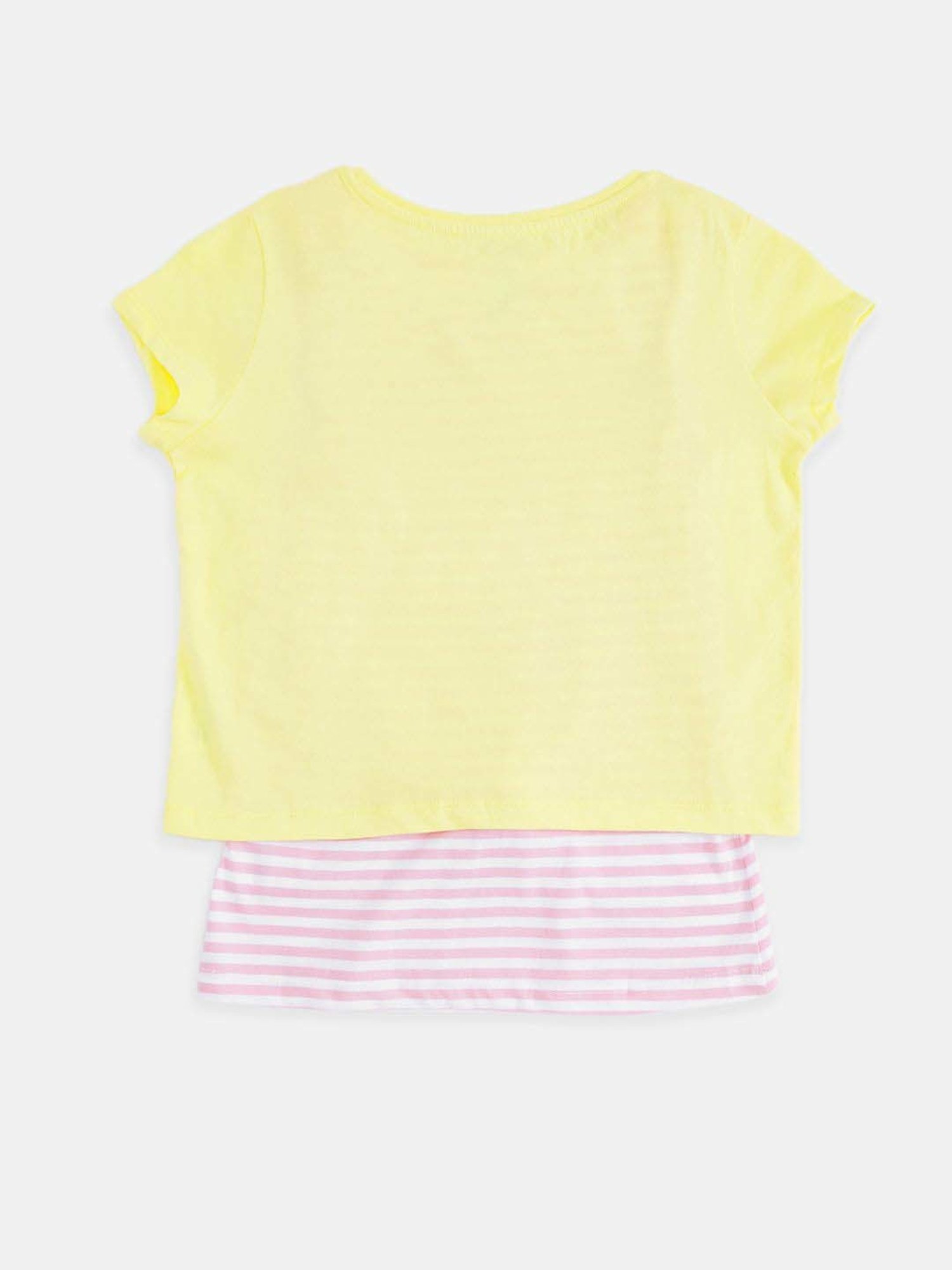 Pantaloons Junior Kids Yellow & Pink Cotton Printed Disney T-Shirt Set