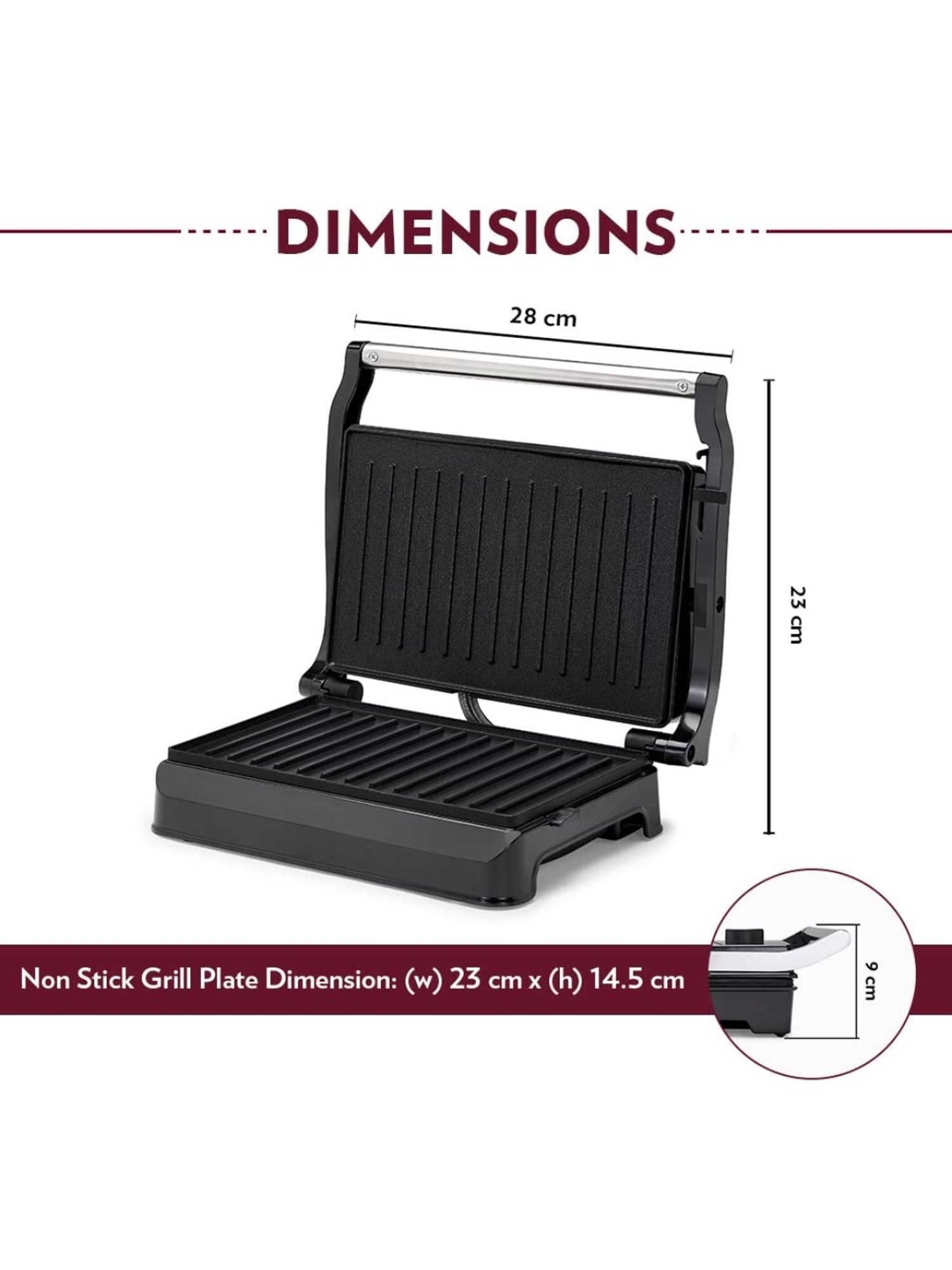 Borosil Sandwich Maker 700W Non Stick Coating (Black)