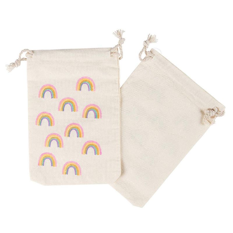 12-Pack Pride Rainbow Gold Glitter Party Mini Canvas Drawstring Bag Treat Gift Pouches