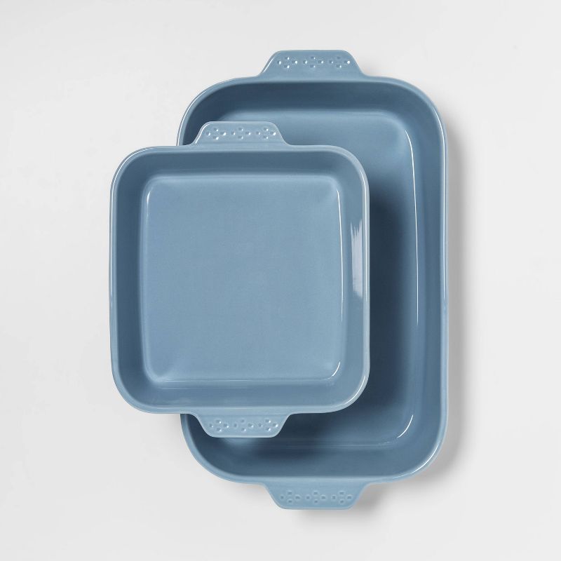 2pc Stoneware Floral Bakeware Set Blue - Threshold™