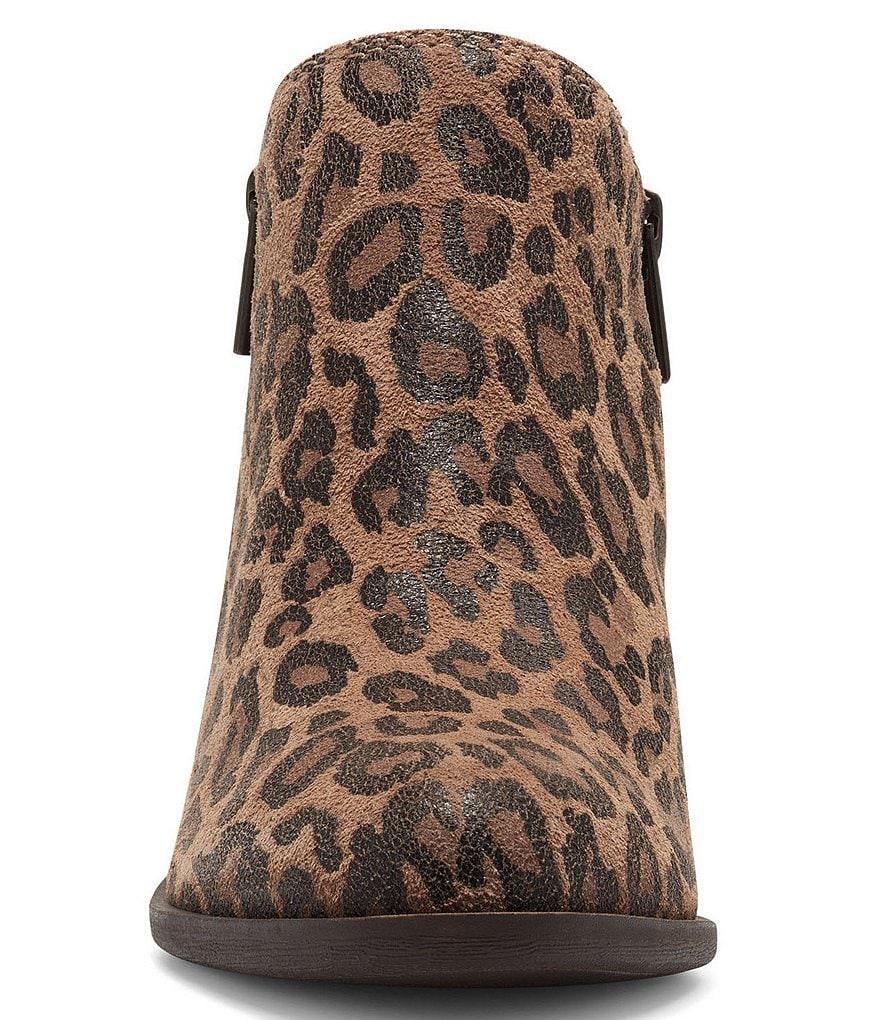 Lucky Brand Basel Leopard Printed Leather Side Zip Block Heel Ankle Booties