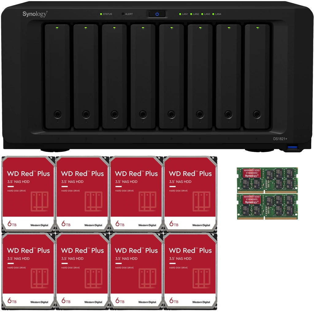 Synology DS1821+ DiskStation with 8GB RAM and 32TB (8 x 4TB) of Western Digital RED Plus NAS Drives Fully Assembled and Tested By CustomTechSales