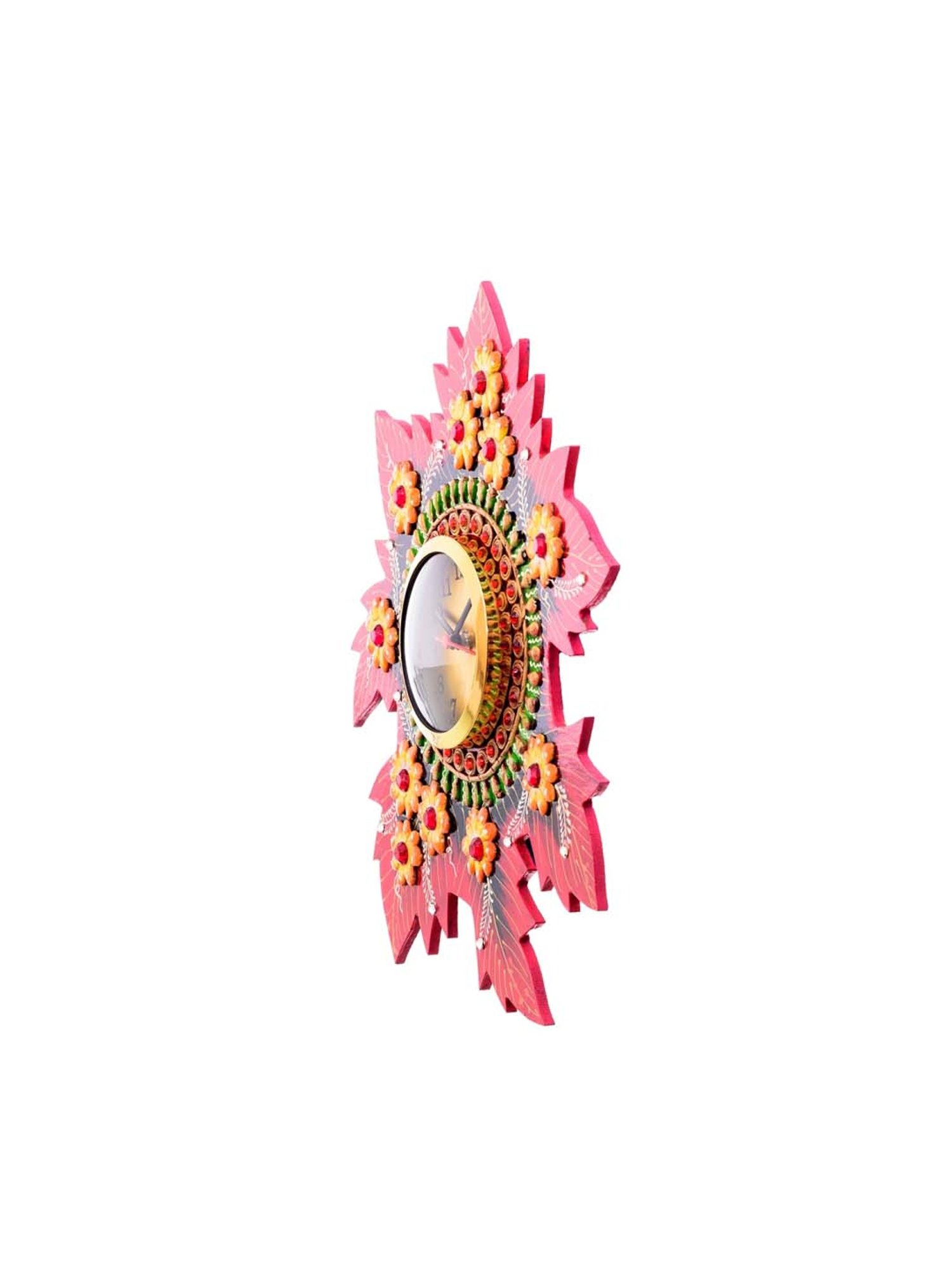 eCraftIndia Handcrafted Papier-Mache Leaf Shape Wall Clock