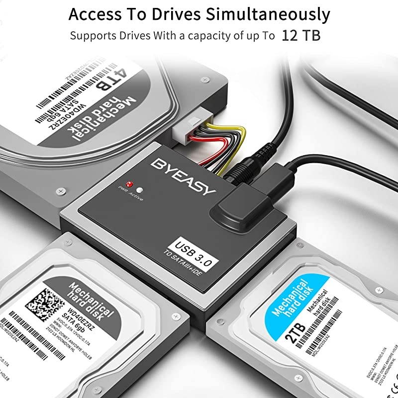 SATA/IDE to USB 3.0 Adapter, USB-A and USB-C Plugs Hard Drive Adapter for Universal 2.5"/3.5" Inch IDE and SATA External HDD/SSD with 12V 2A Adapter, Support 12TB for Windows and Mac OS HD02