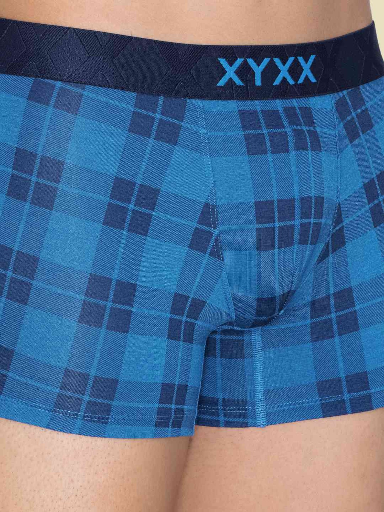 XYXX Charcoal Black & Vivid Blue Regular Fit Checks Trunks - Pack Of 2
