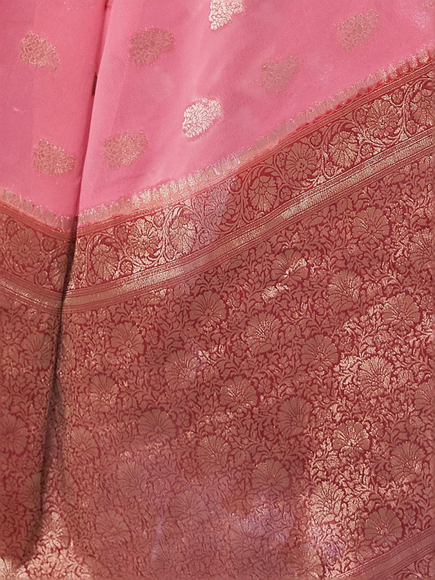 Satrani Pink Woven Saree With Unstitched Blouse