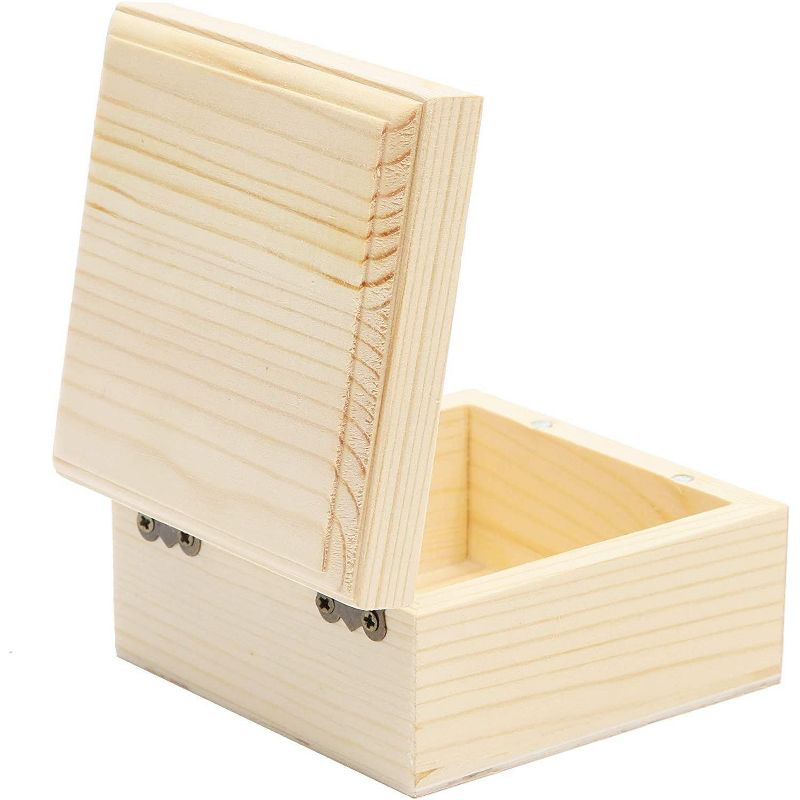 6 Pack Unfinished Natural Wooden Boxes with Hinged Lid for Jewelry, Beads, Coins, Art and DIY Craft Projects