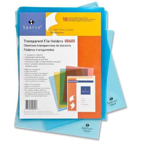 Sparco 00605 Transparent File Holder, 8.50" Width x 11" Length Sheet Size - 20 Sheet Capacity - Blue - 10 / Pack, 1 Pack
