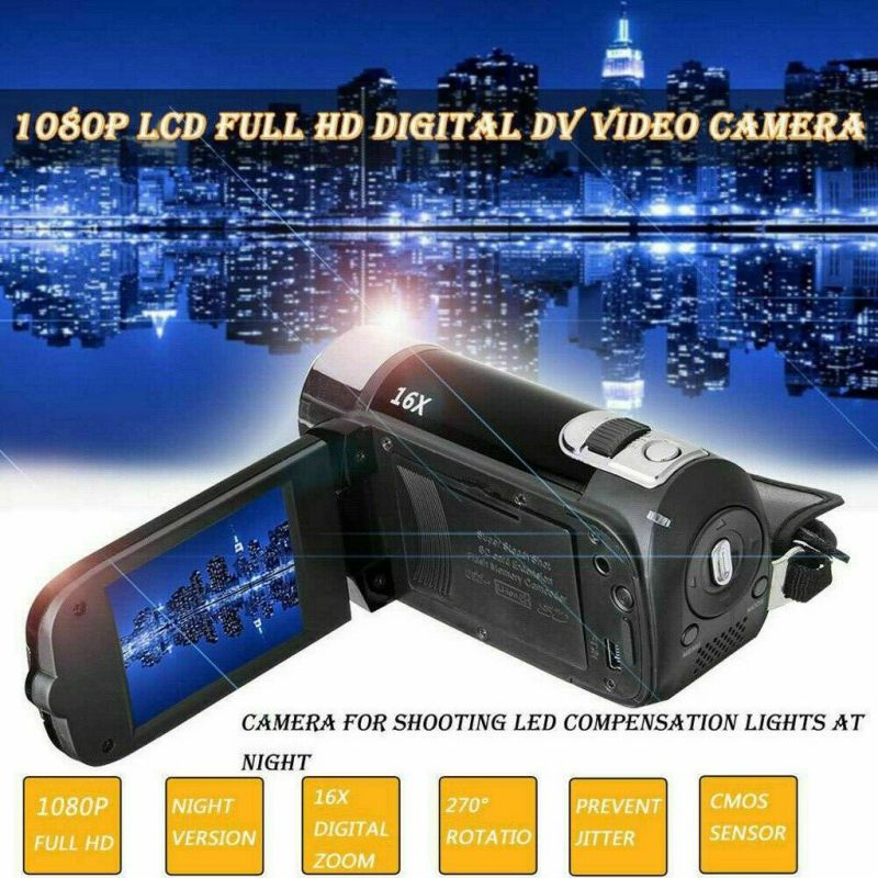 1080P LED Light High Definition Shooting Video Record Portable Camcorder Professional Digital Camera TFT LCD 16MP 16x Zoom DV AV Night Vision Red