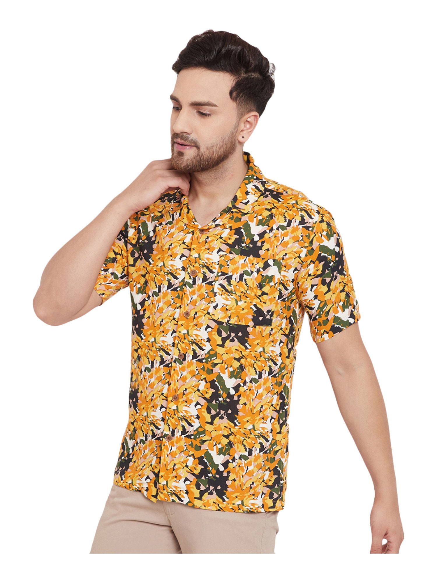Even Yellow Slim Fit Printed Shirt