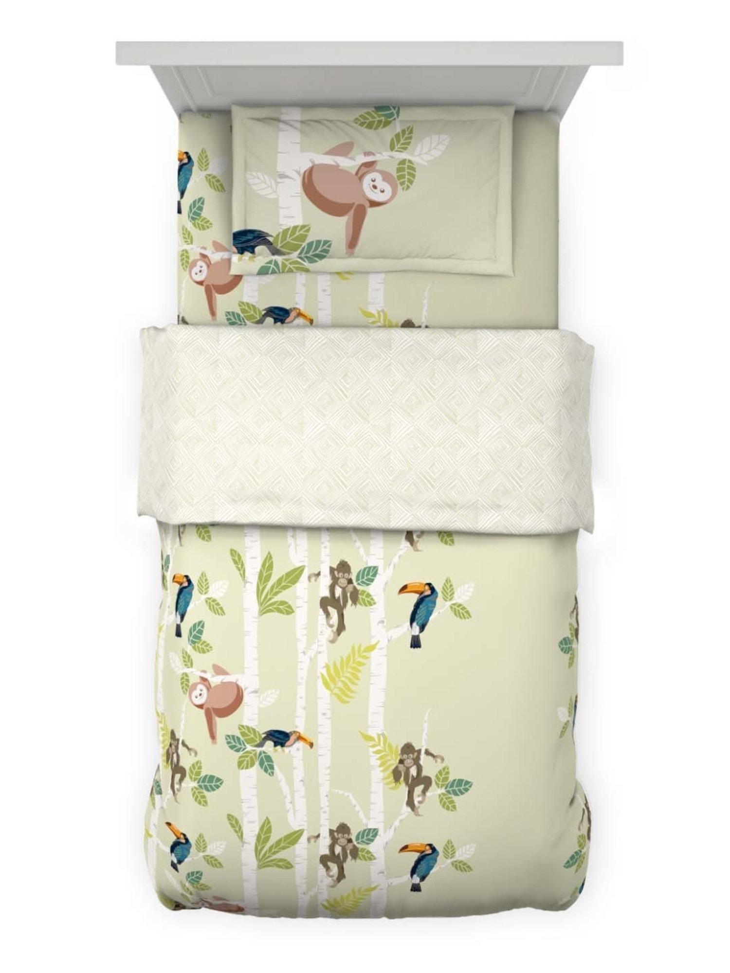 Living Roots Printed Grey 300 TC Cotton Single Diwan - Set of 8