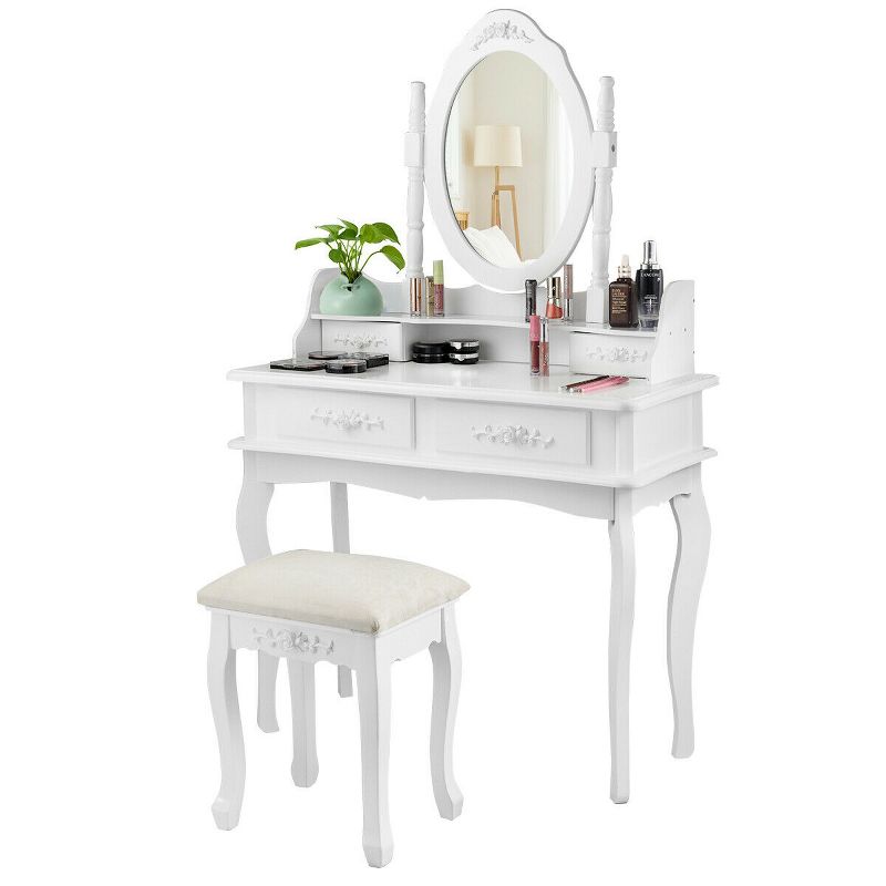 Costway White Vanity Makeup Dressing Table Jewelry Storage Stool