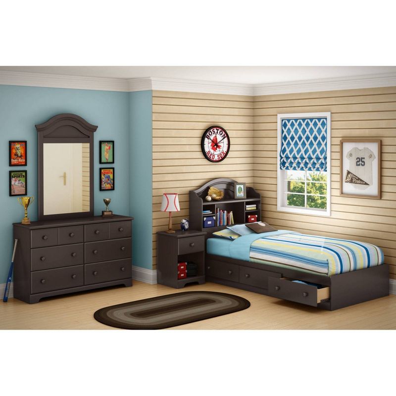 Twin Summer Breeze Mates Bed With Bookcase Headboard Set Chocolate - South Shore