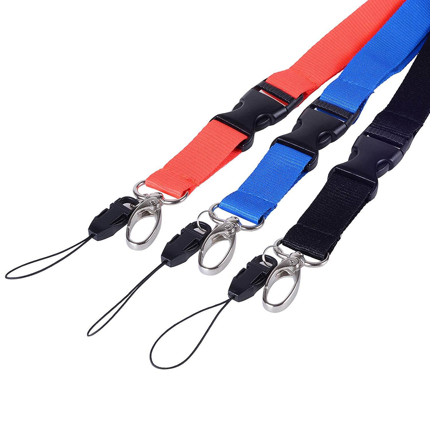 Office Lanyard, Wisdompro 3pcs 23" Premium Polyester Neck Strap Lanyard with Oval Clasp & Detachable Buckle for Phone, Camera, iPod, USB, Key, Keychain, ID Name Tag Badge Holder-Red/Black /Blue