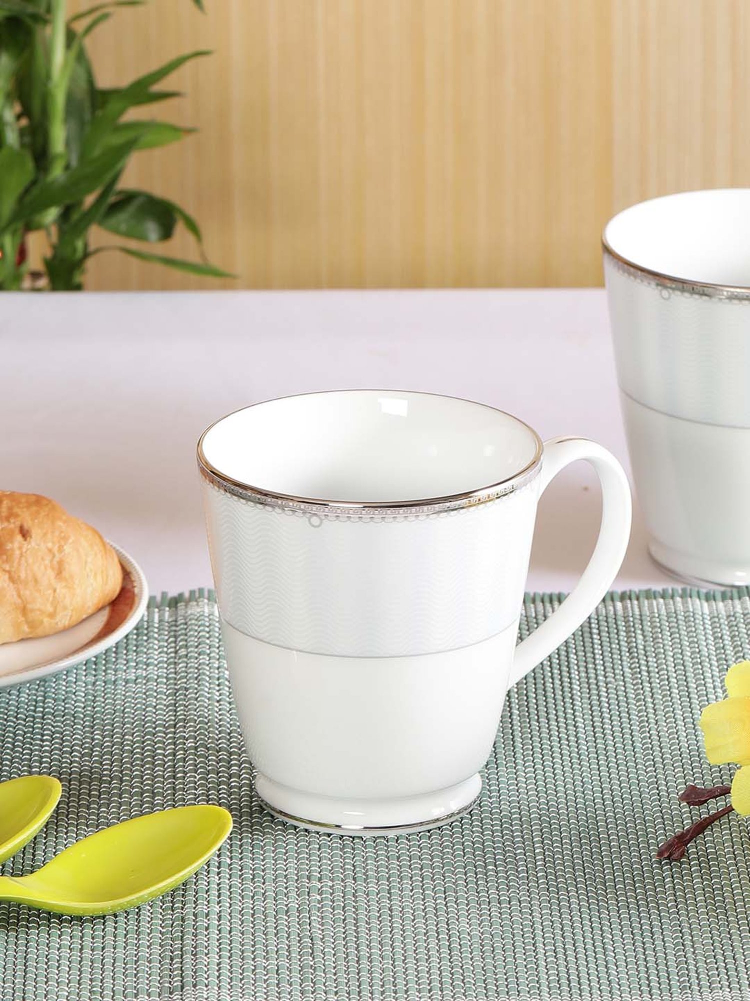 NORITAKE Hearth Off-White & Light Grey Porcelain Tea Mug (0.37 L) - Set of 2