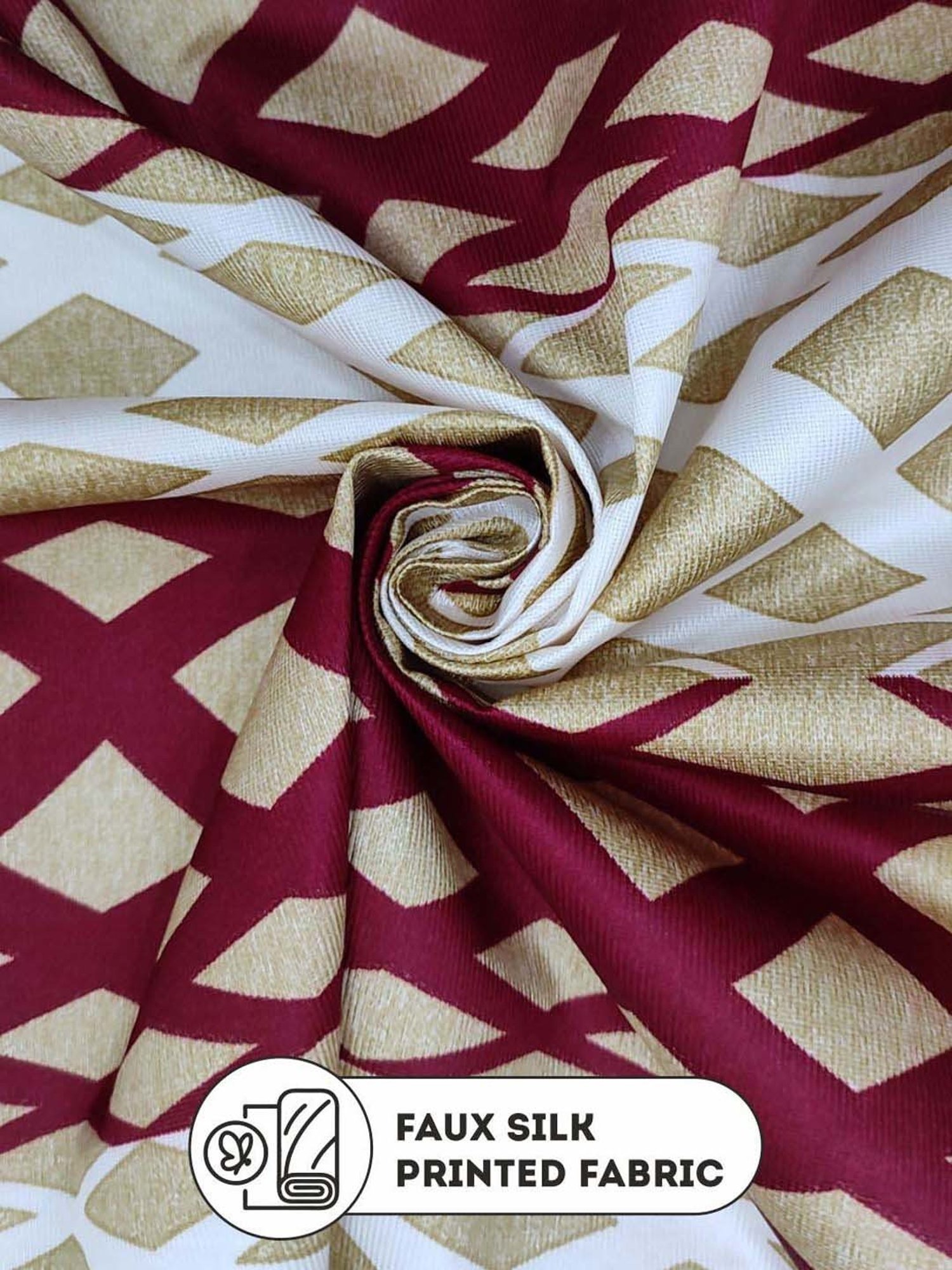 Bianca SANTORO Beige & Maroon Faux Silk 5 Ft. Window Curtain - Set of 2