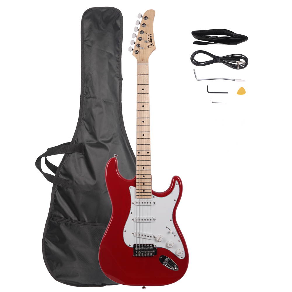 New Maple Red Electric Guitar + Bag + Shoulder Strap+ Cord +Pick US