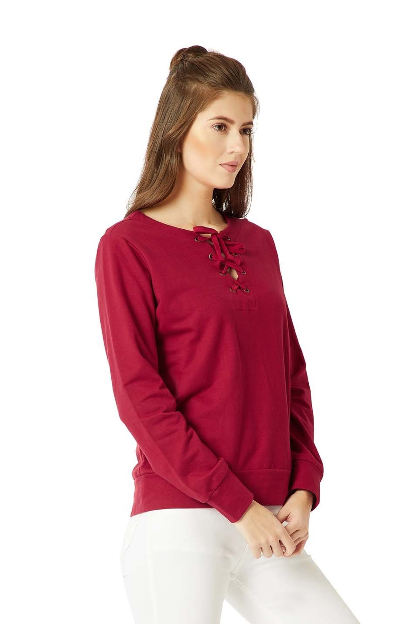 Miss Chase Maroon Cotton Sweatshirt