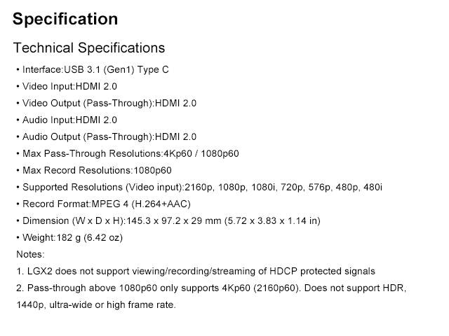 AVerMedia Live Gamer Extreme 2, USB 3.0 Game Streaming and Video Capture, 4K Pass-Through, Full HD 1080p 60fps, Ultra Low Latency (GC551)