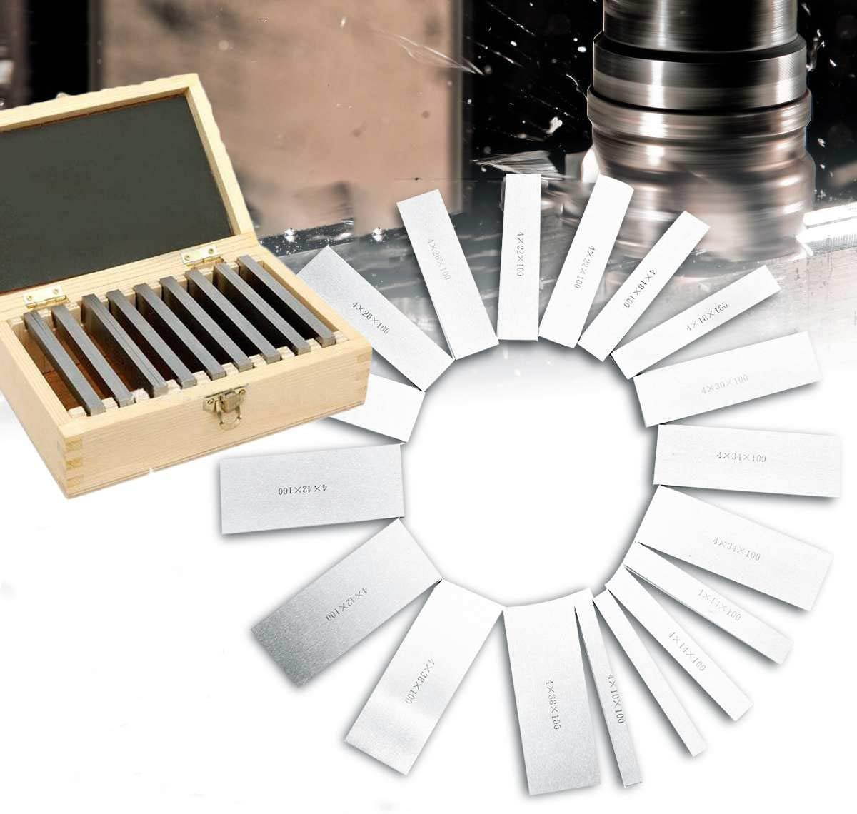 Redcolourful 9 Pairs 18Pcs High-Precision Manufactured Parallel Pad Gauge Block CNC Milling Pads Set 100mm x (10-42mm) Alloy Steel Easy Carry