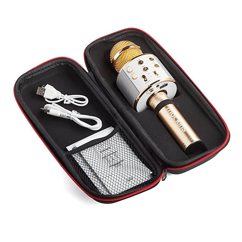 Wireless Bluetooth Karaoke Microphone with Built in Bluetooth Speaker Speaker Allinone Karaoke Machine | Compatible with Android iOS iPhone Gold Color